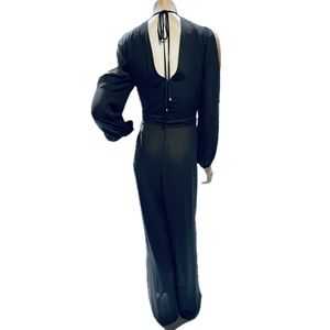 🍾🥂 WHITE HOUSE BLACK MARKET Semi-Sheer Cut-Out Sleeve‎ Holiday Jumpsuit, Sz 14